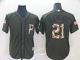 Pirates 21 Roberto Clemente Olive Camo Salute To Service Cool Base Jersey,baseball caps,new era cap wholesale,wholesale hats